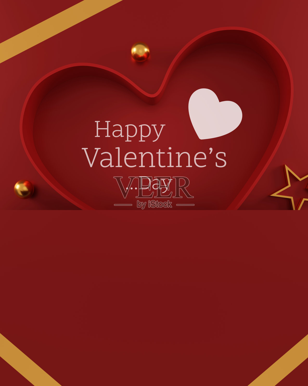 情人节的红信封上有一颗心。信封里的红心。情书。贺卡。前视图。平的。三维演示照片摄影图片