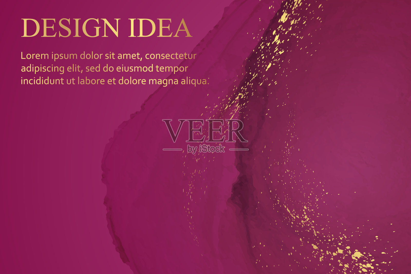 水彩背景与抽象的粉红色墨波和金色飞溅。插画图片素材