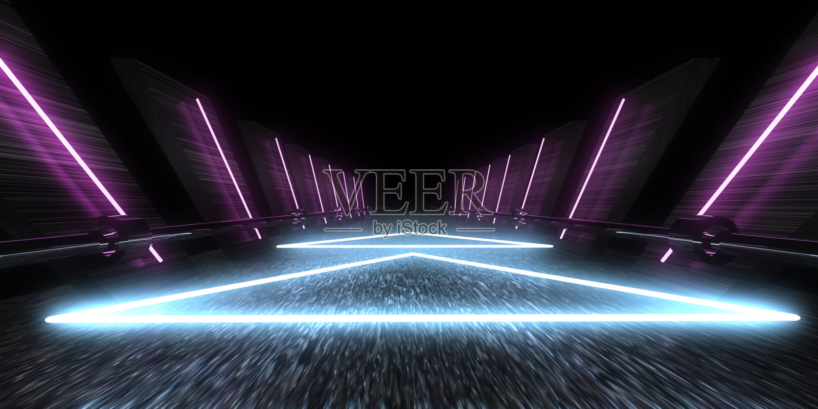 三维抽象背景与霓虹灯。霓虹灯隧道。空间建设。三维插图3照片摄影图片