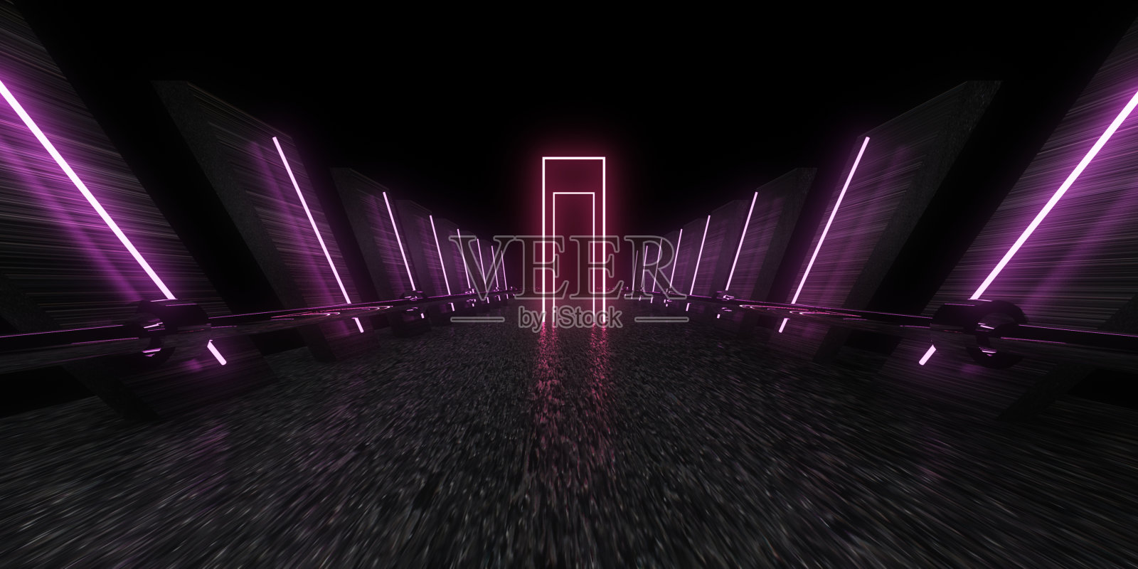 三维抽象背景与霓虹灯。霓虹灯隧道。空间建设。三维插图3照片摄影图片