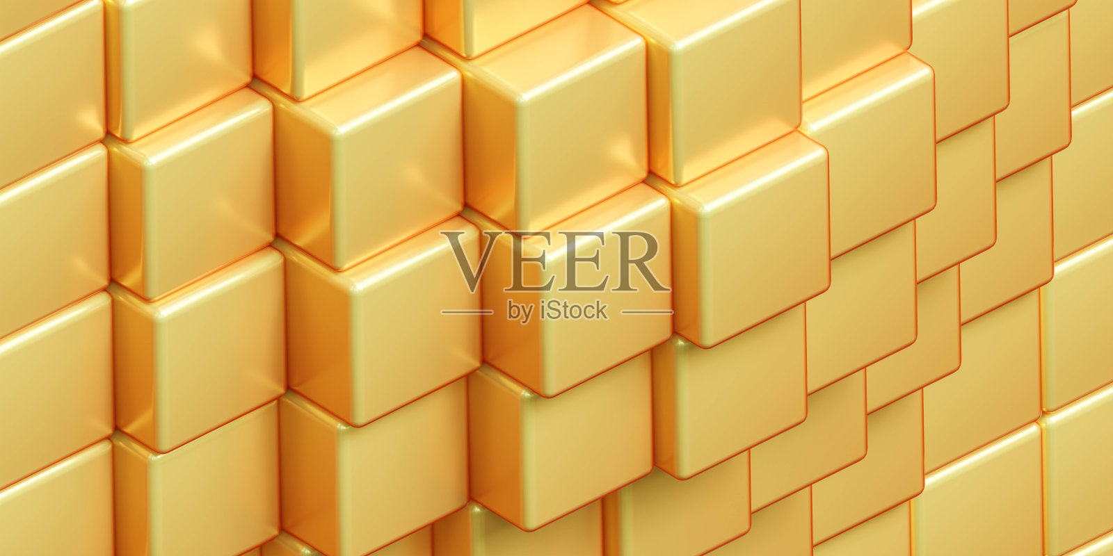 黄色立方体与金属表面三维渲染插图现代简约的设计照片摄影图片