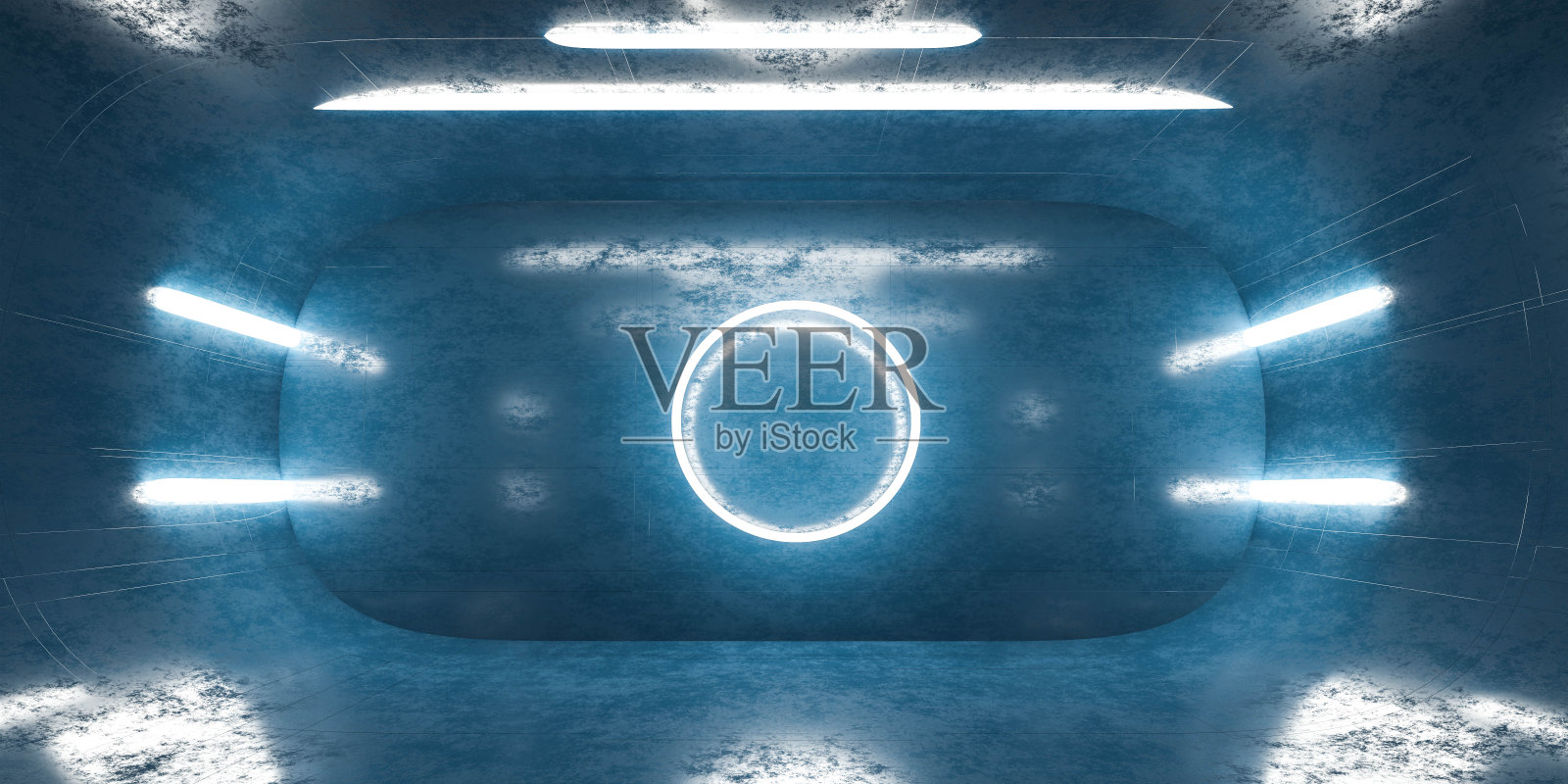 蓝色未来主义混凝土工作室与工业设计3d渲染插图照片摄影图片