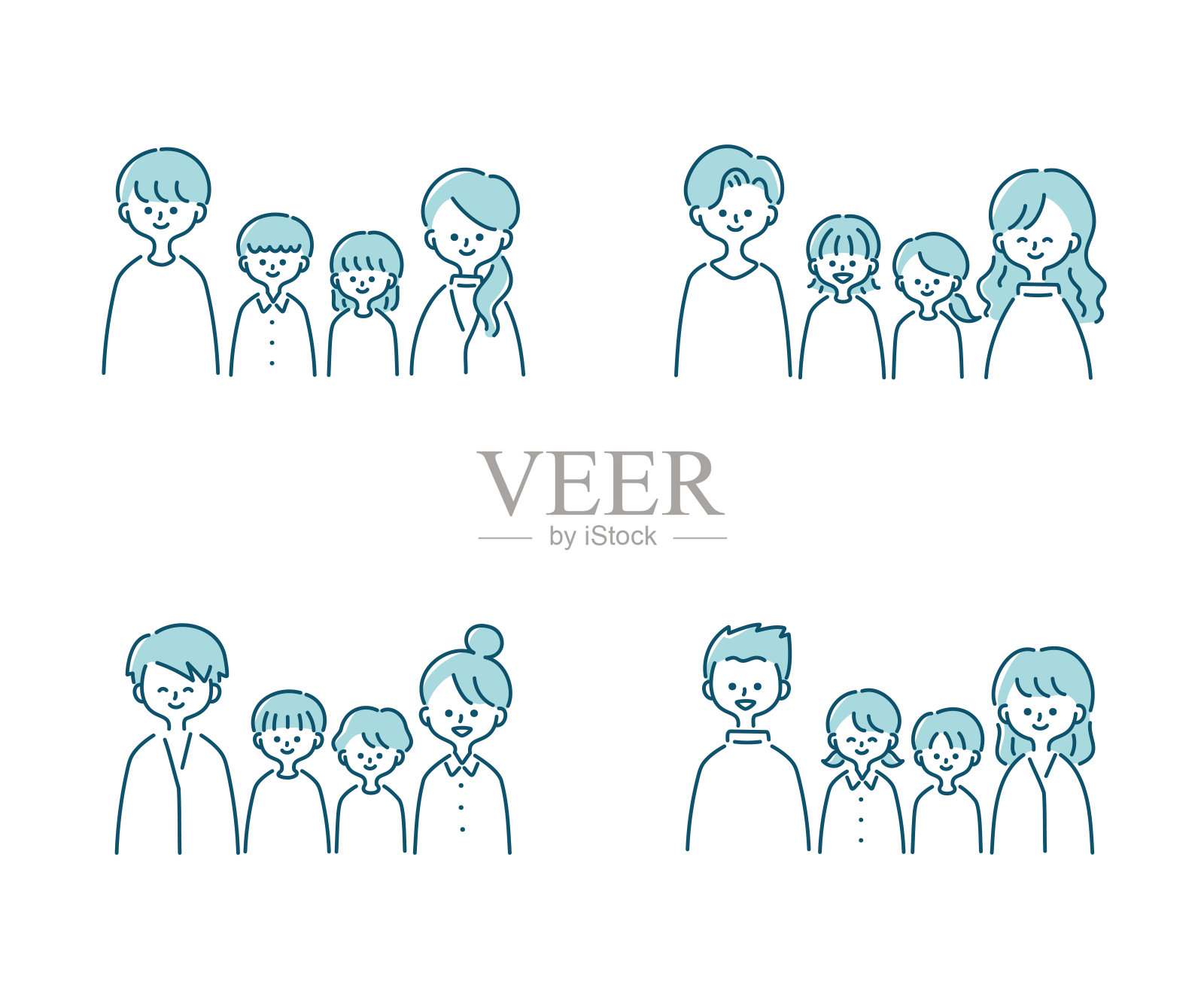 一套四口之家的插图设计元素图片