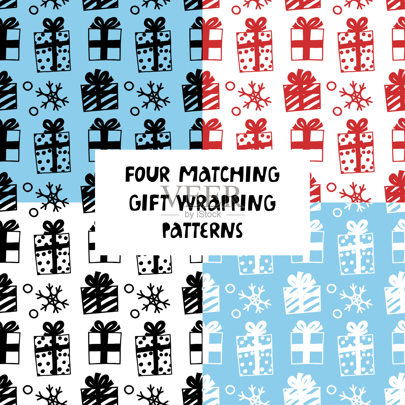 一套四涂鸦无缝图案。矢量设计剪贴簿，纺织品，壁纸，其他表面。插画图片素材