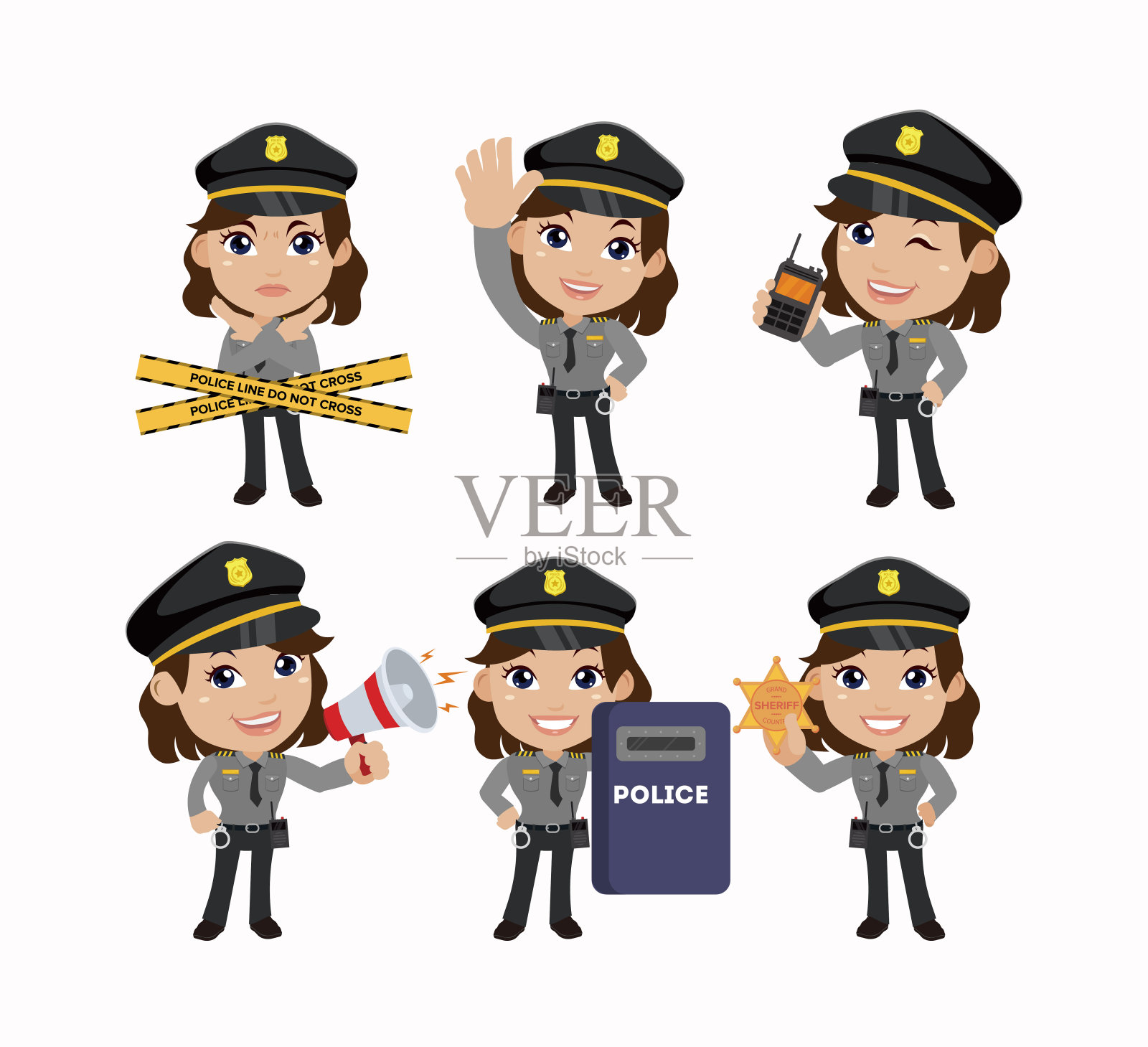 不同姿势的警察插画图片素材