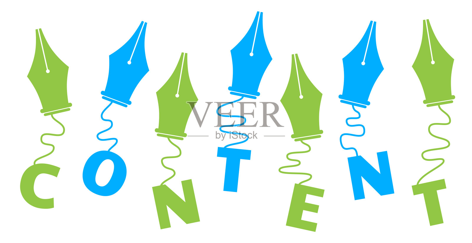 内容字母挂在钢笔符号绿色蓝色插画图片素材