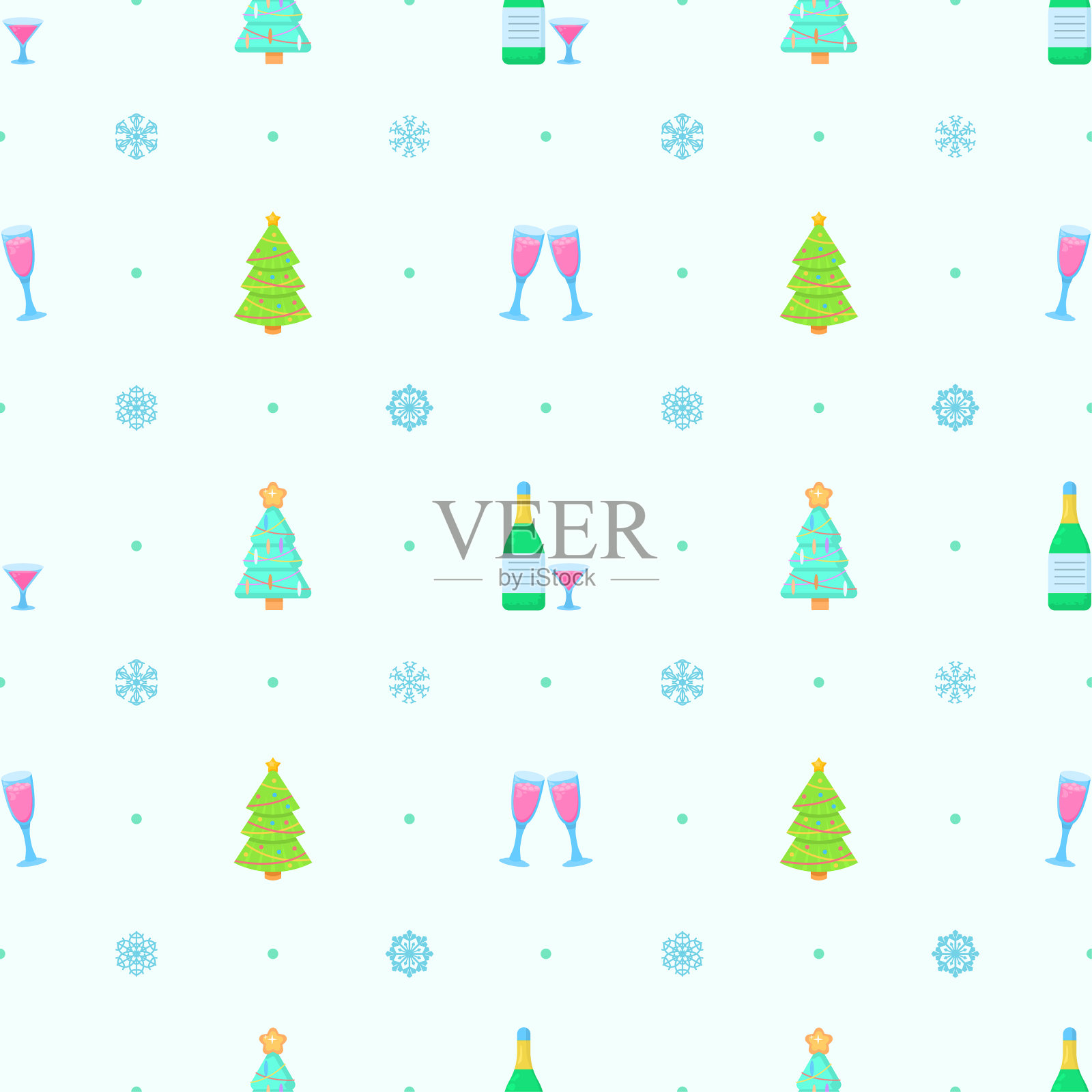无缝图案抽象元素冬季新年快乐圣诞树，雪花矢量设计风格背景插图纹理印花纺织品，服装，礼品包装，壁纸，蜡笔插画图片素材
