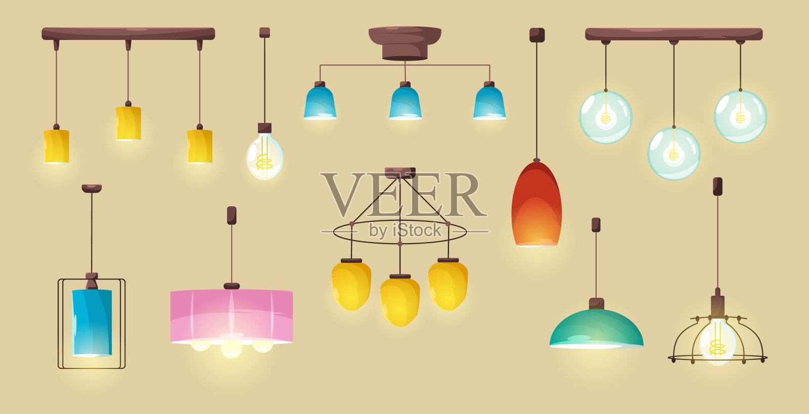 吊顶灯，现代灯泡插画图片素材