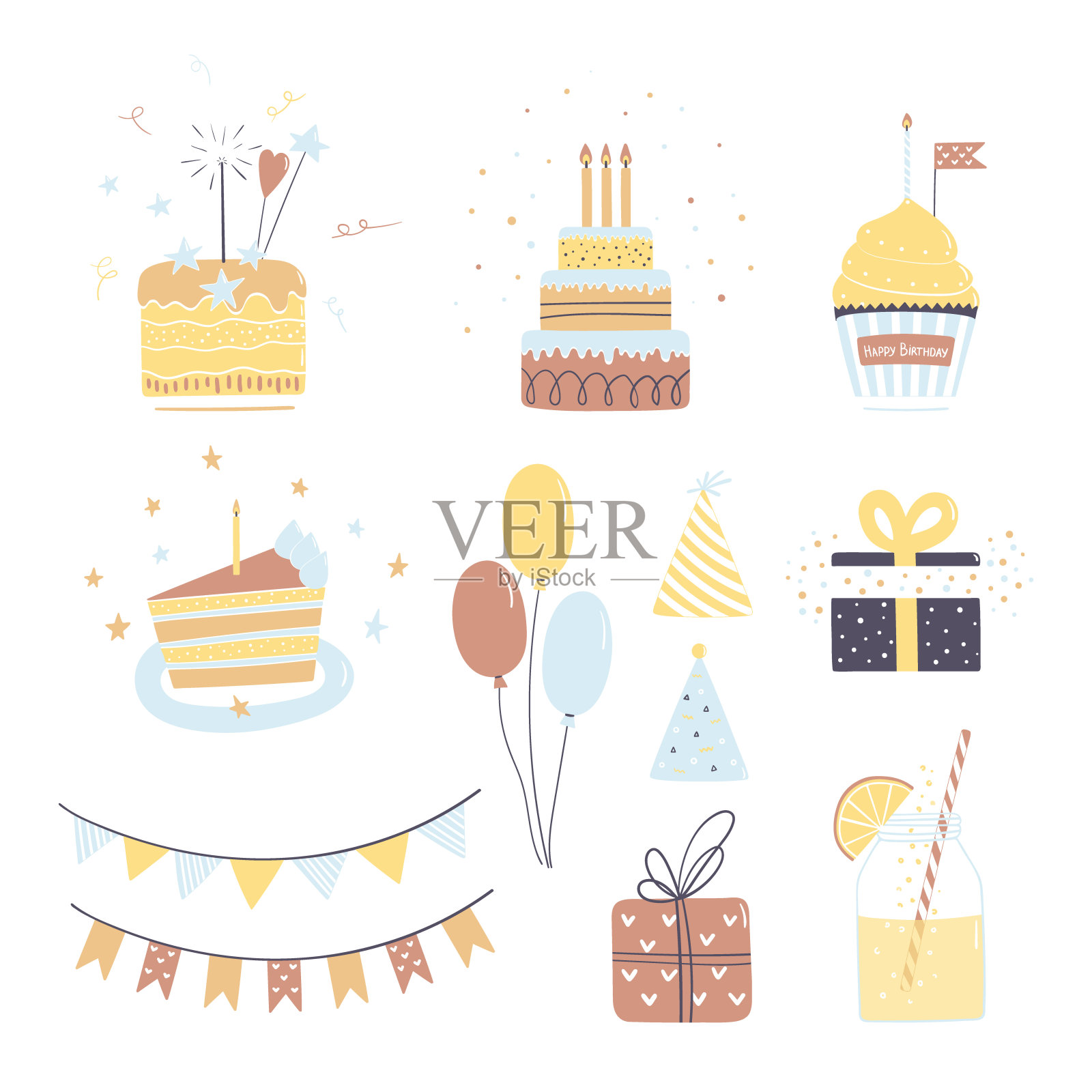 生日聚会矢量剪纸艺术设计模板素材