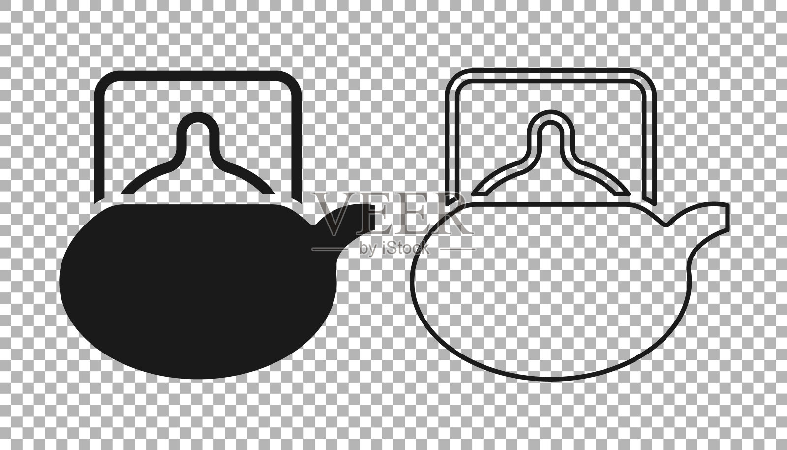 黑色传统茶道图标孤立在透明的背景上。茶壶和杯子。向量图标素材