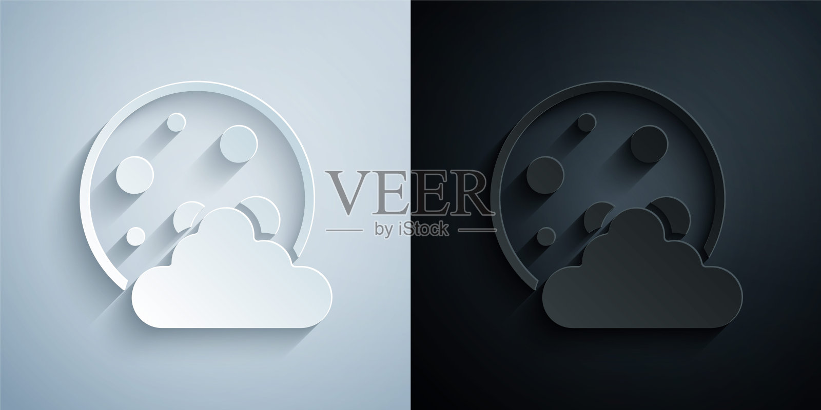 剪纸圣诞夜图标 灰黑色背景 圣诞新年 矢量插画图片素材