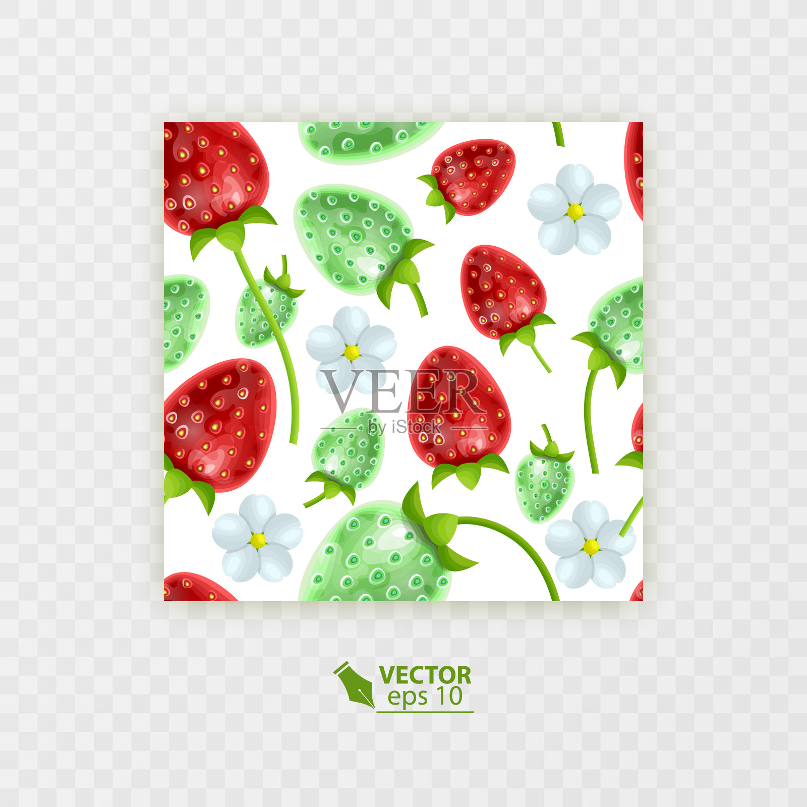 向量草莓无缝图案孤立在白色背景上插画图片素材