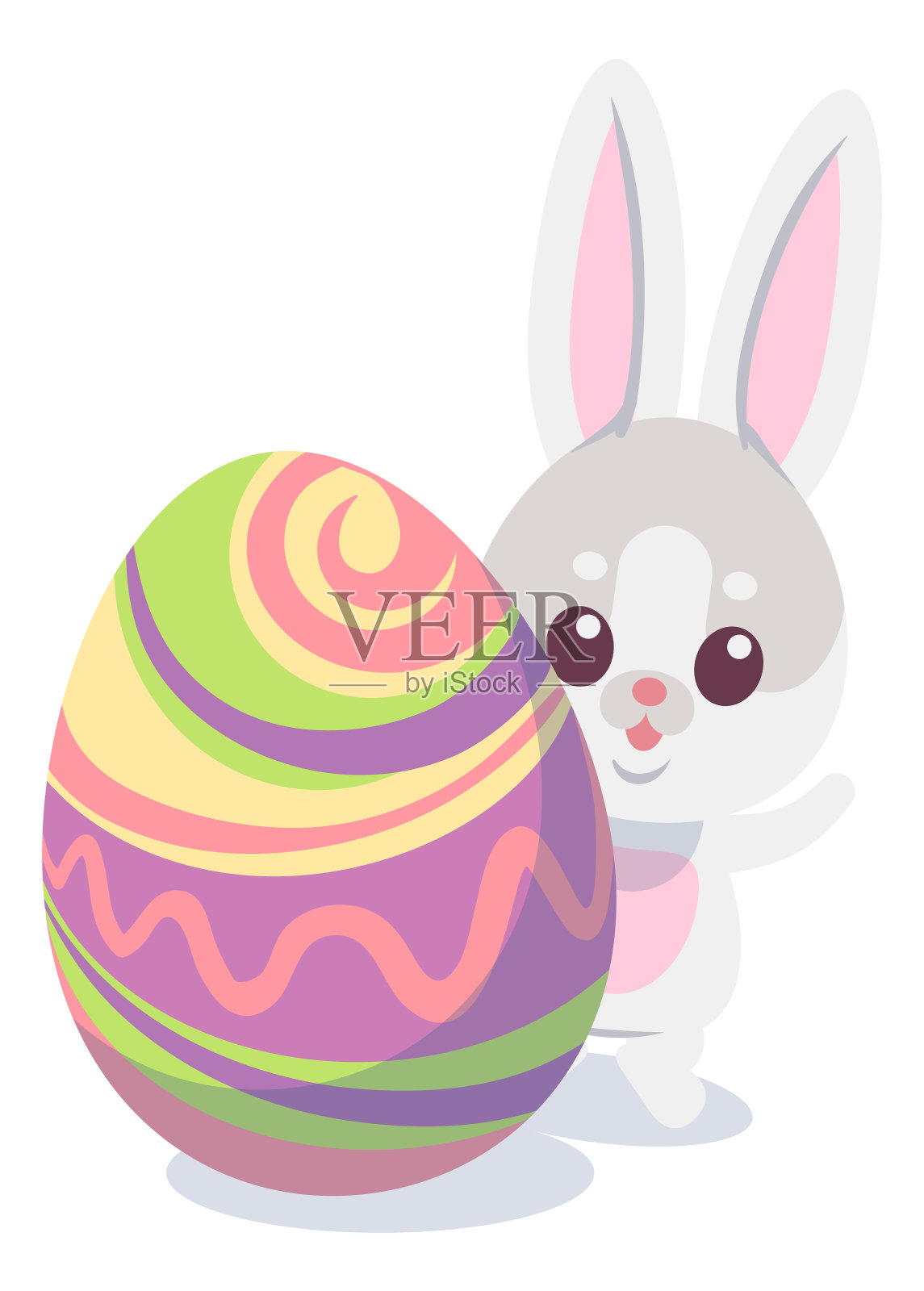 可爱的兔子，带着五颜六色的大蛋。复活节的象征设计元素图片