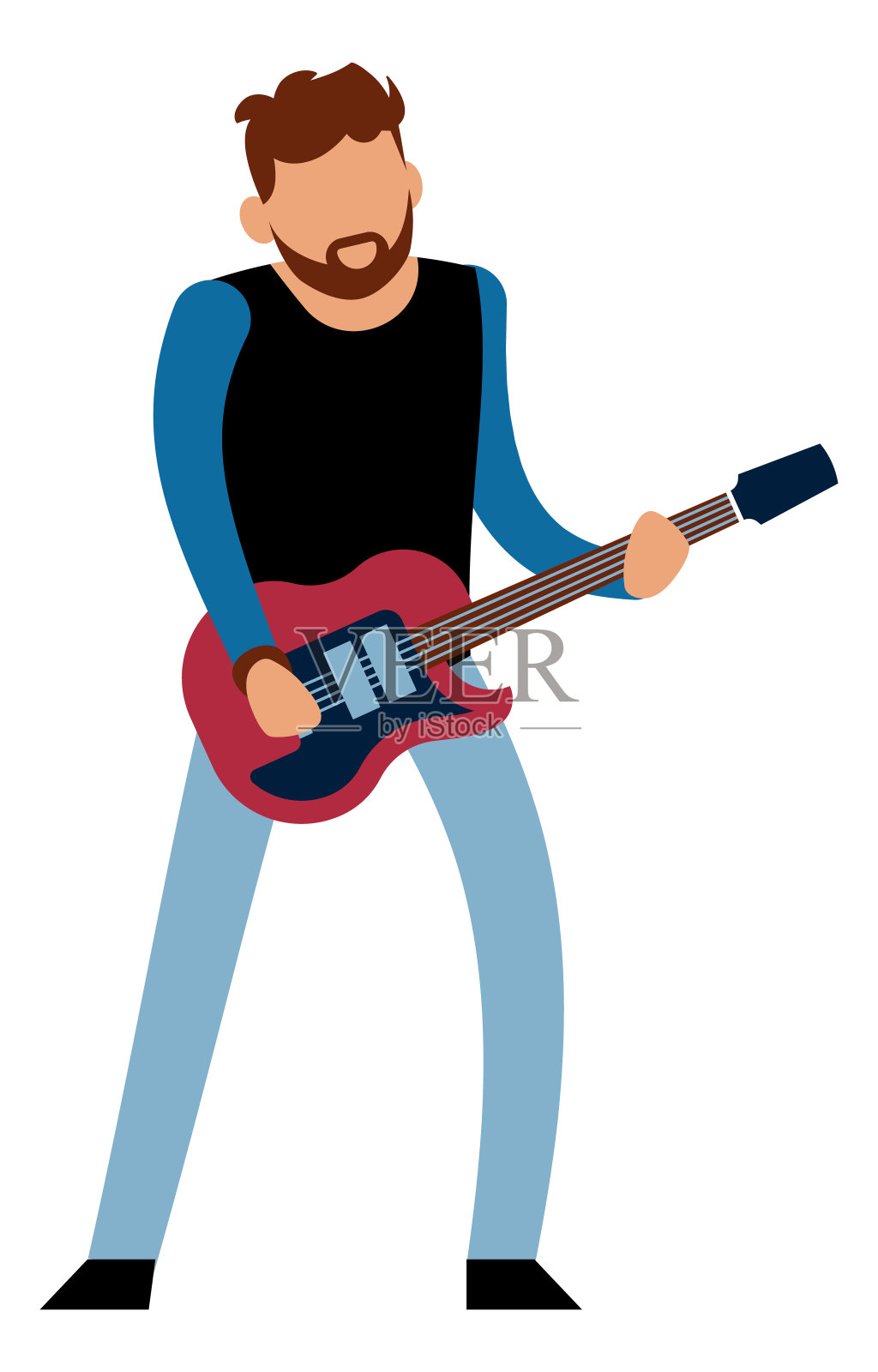 男人在弹电吉他。摇滚乐手的角色插画图片素材
