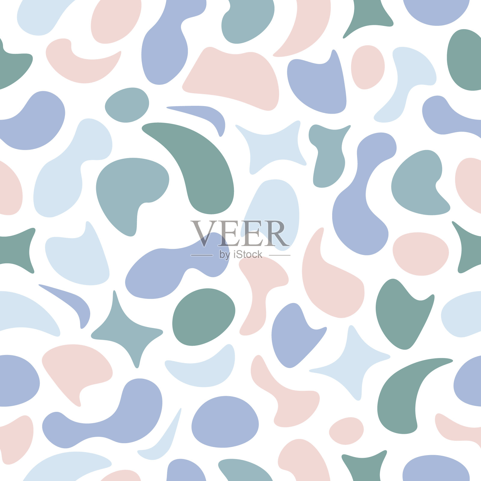 无缝图案描绘抽象形状的蓝色，绿色和米色。抽象图案印刷和礼品包装。矢量图插画图片素材