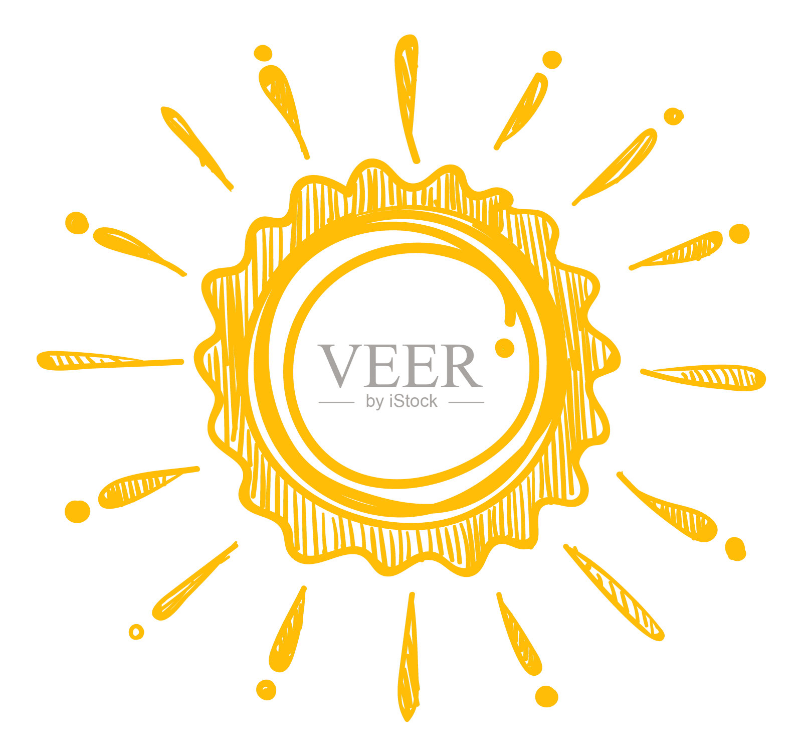 涂鸦的太阳。用装饰光线绘制的光圈插画图片素材