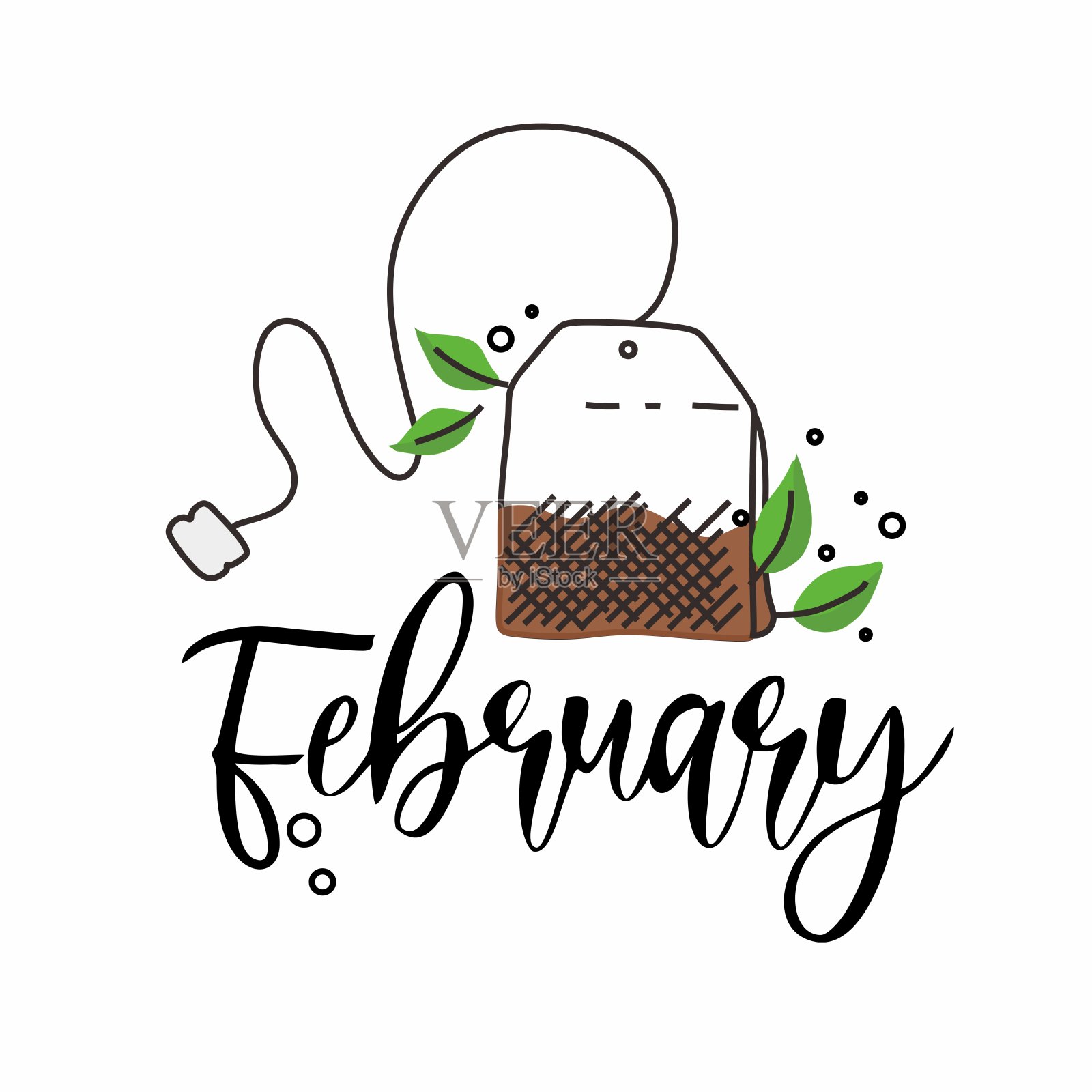 印刷二月与茶袋插画图片素材