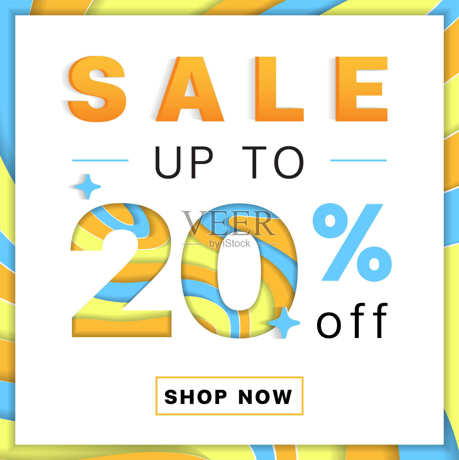 促销优惠20%促销折扣网上购物摘要蓝黄橙山地理等高线地图3D层剪纸纸卡片广告网络横幅营销设计元素图片