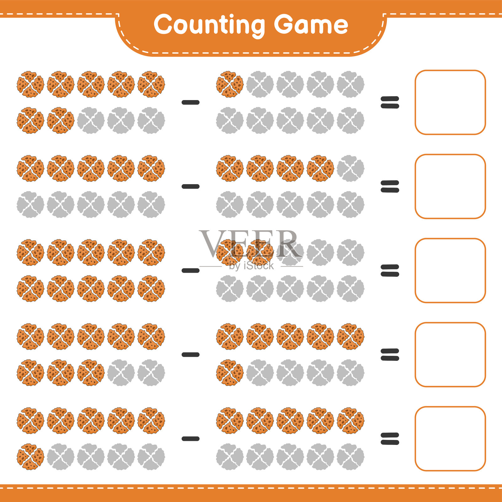 数数游戏，数数Cookie的个数并写出结果。教育儿童游戏，可打印的工作表，矢量插图插画图片素材