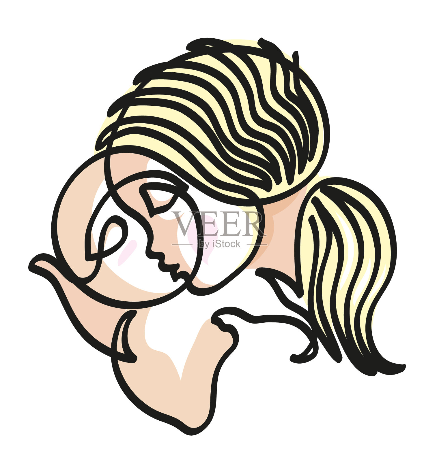 母亲亲吻新生婴儿的线条图插画图片素材