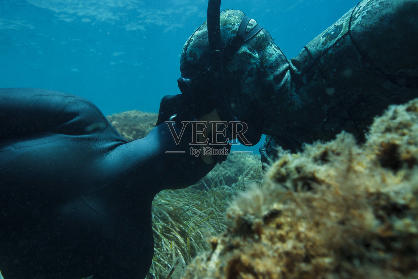 自由潜水夫妇女人和男人浮潜水下潜水海上冒险照片摄影图片