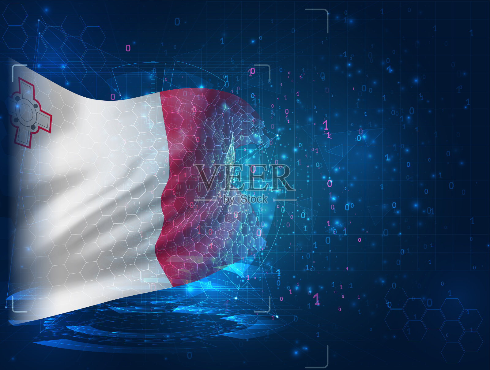 马耳他，蓝色背景的矢量3d旗帜与hud界面插画图片素材