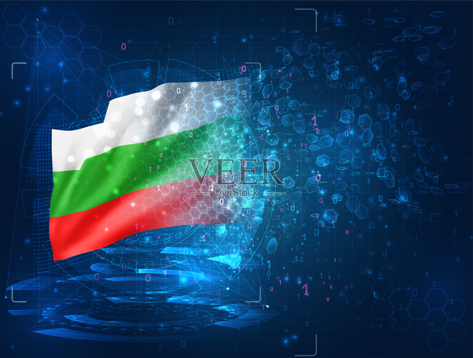 保加利亚，蓝色背景的矢量3d旗帜与hud界面插画图片素材