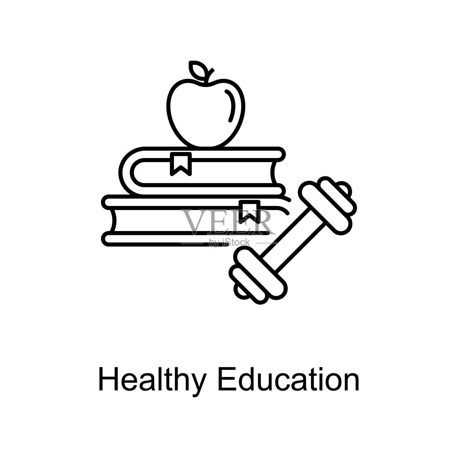 健康教育矢量轮廓图标设计插图。教育技术符号在白色背景EPS 10文件插画图片素材