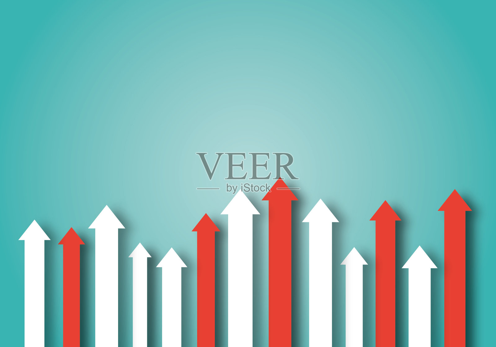 红色和白色箭头在绿色的背景。领导或团队，团队精神。插画图片素材