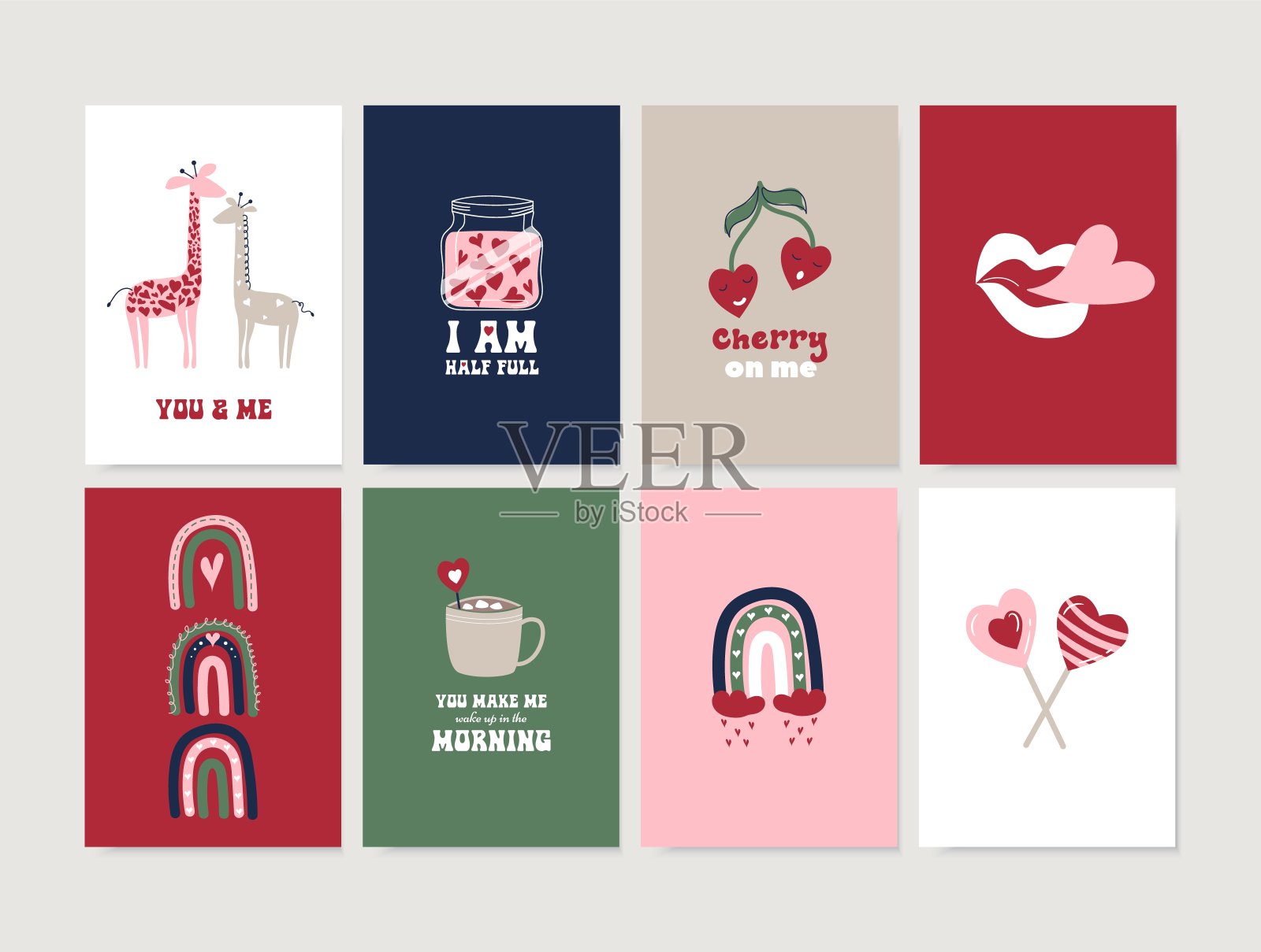 情人节礼品卡。手绘斯堪的纳维亚风格设计元素。设计模板素材