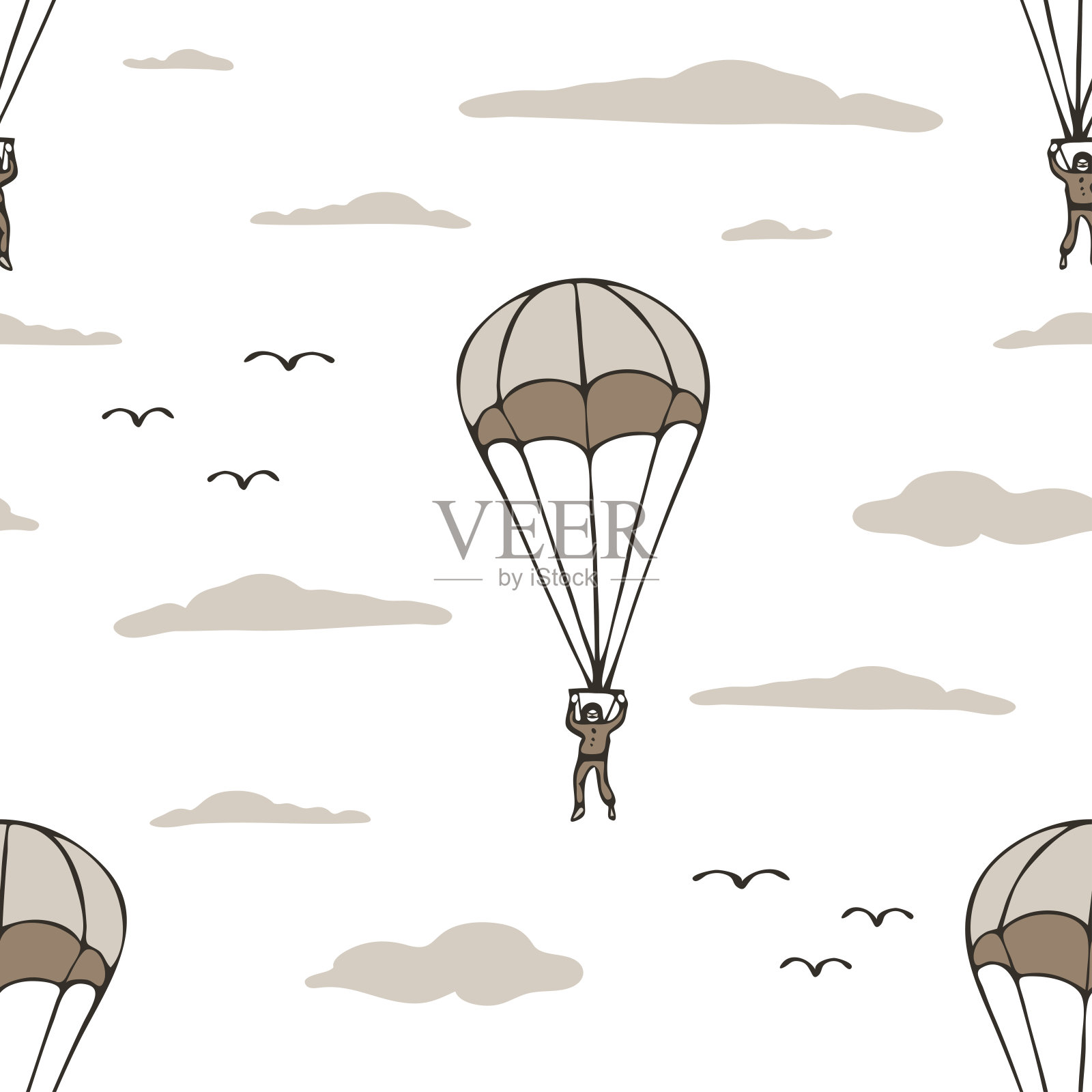 在白色高空跳伞。插画图片素材