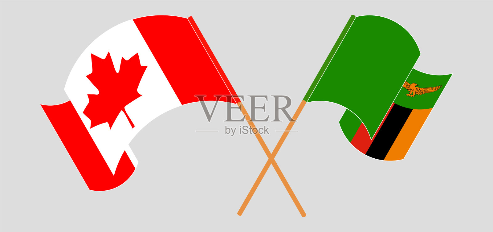 交叉挥舞着加拿大和赞比亚的旗帜插画图片素材