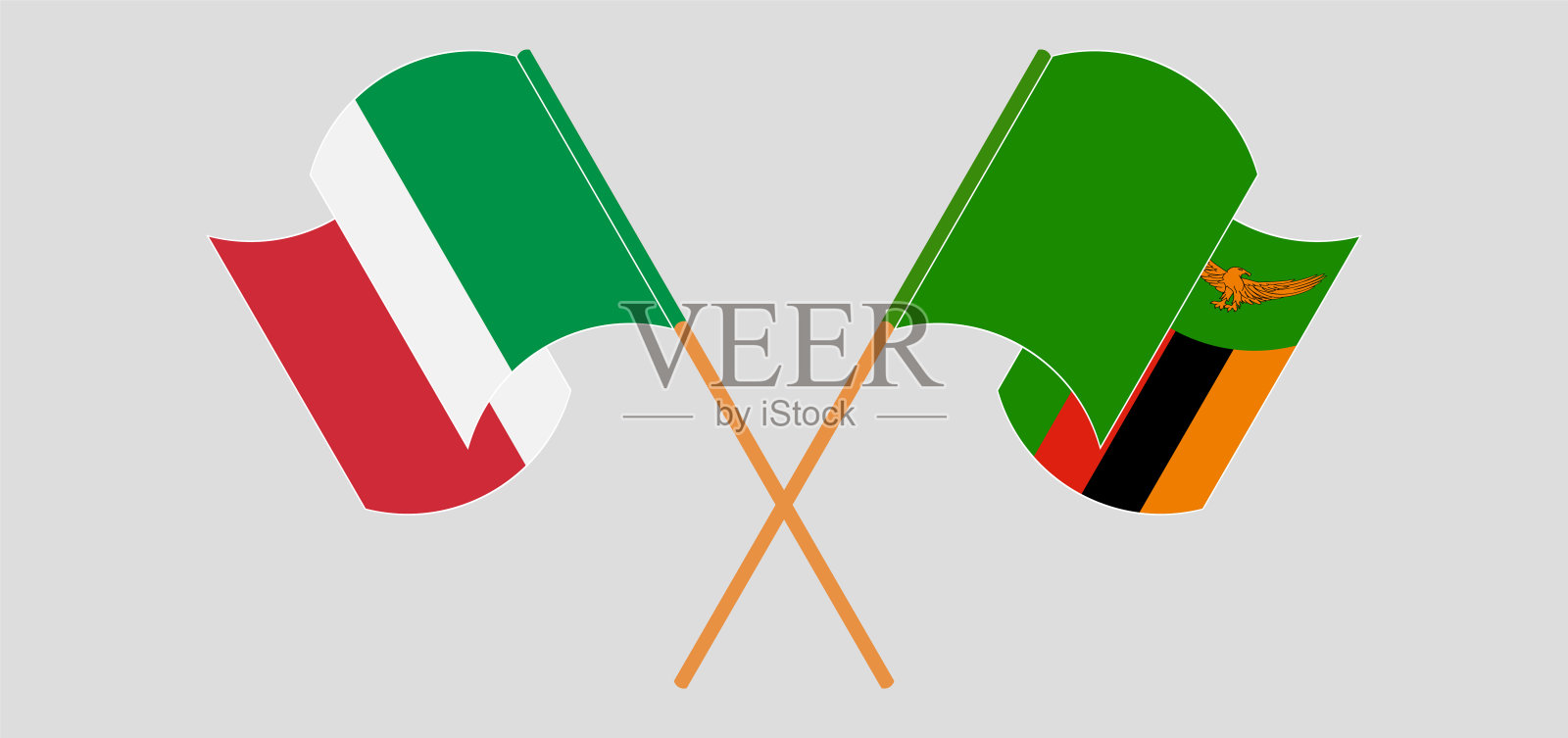 飘扬的意大利和赞比亚共和国的旗帜设计元素图片