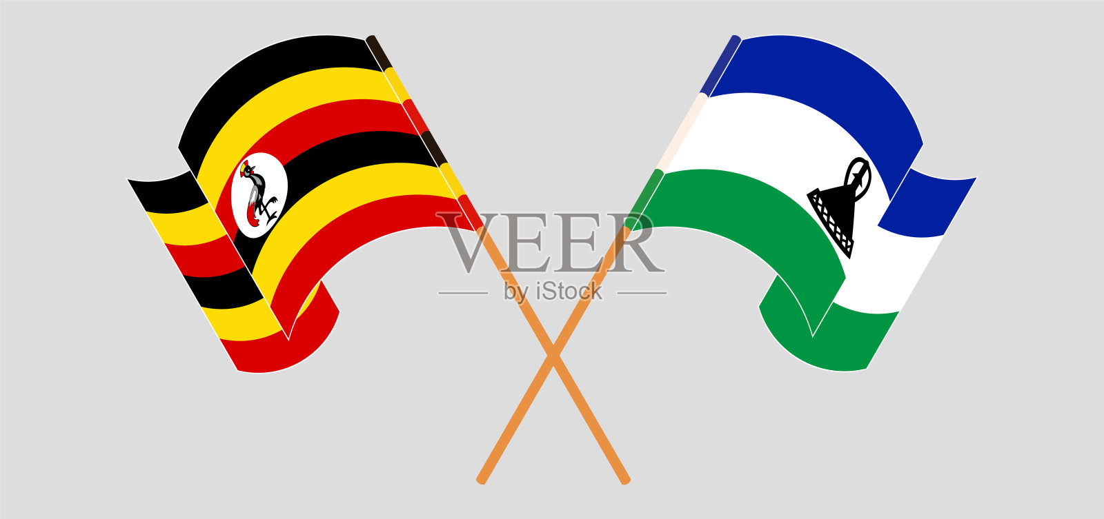 交叉挥舞着乌干达和莱索托王国的旗帜设计元素图片