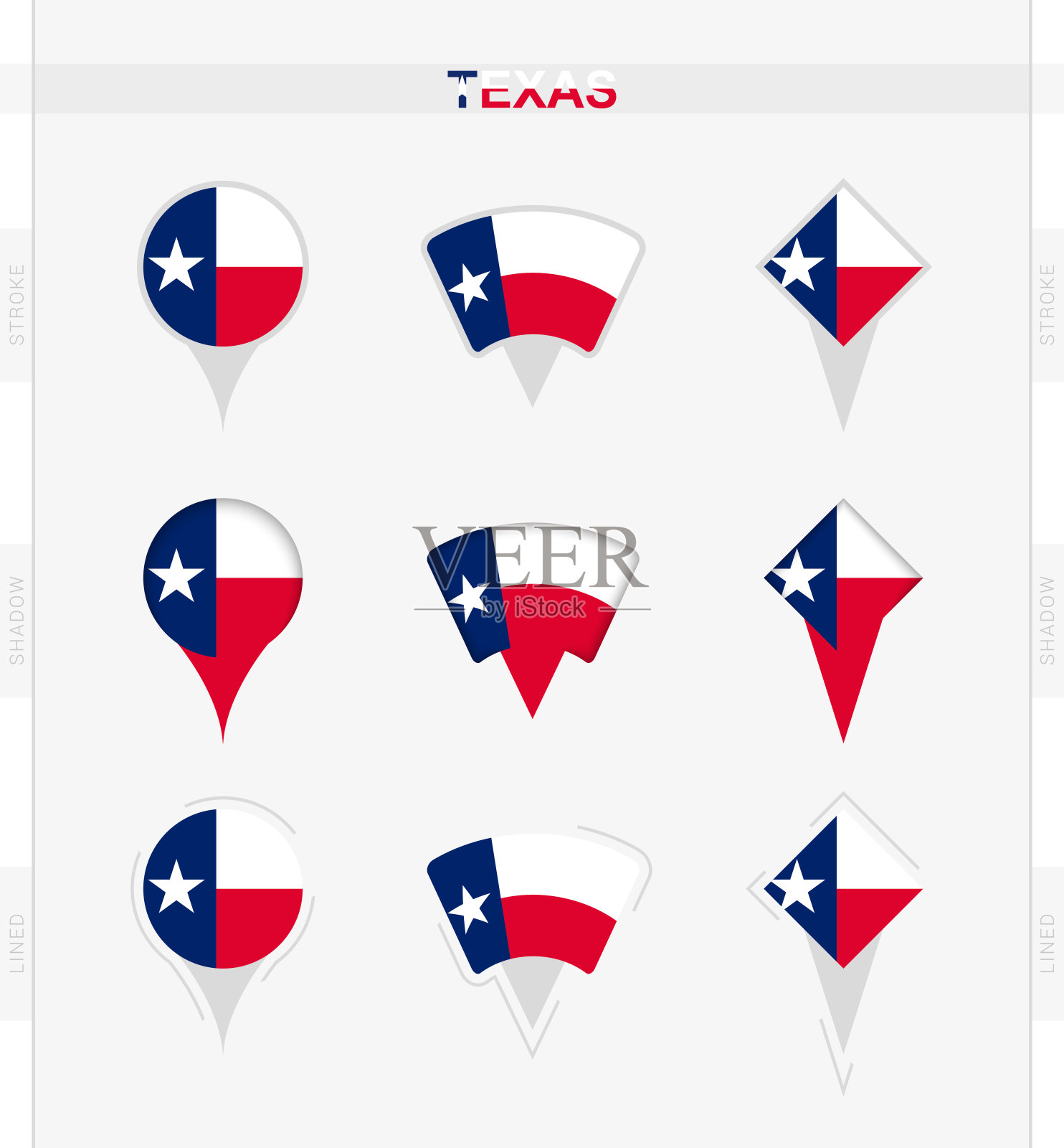 德州旗，一套定位针图标的德州旗。插画图片素材