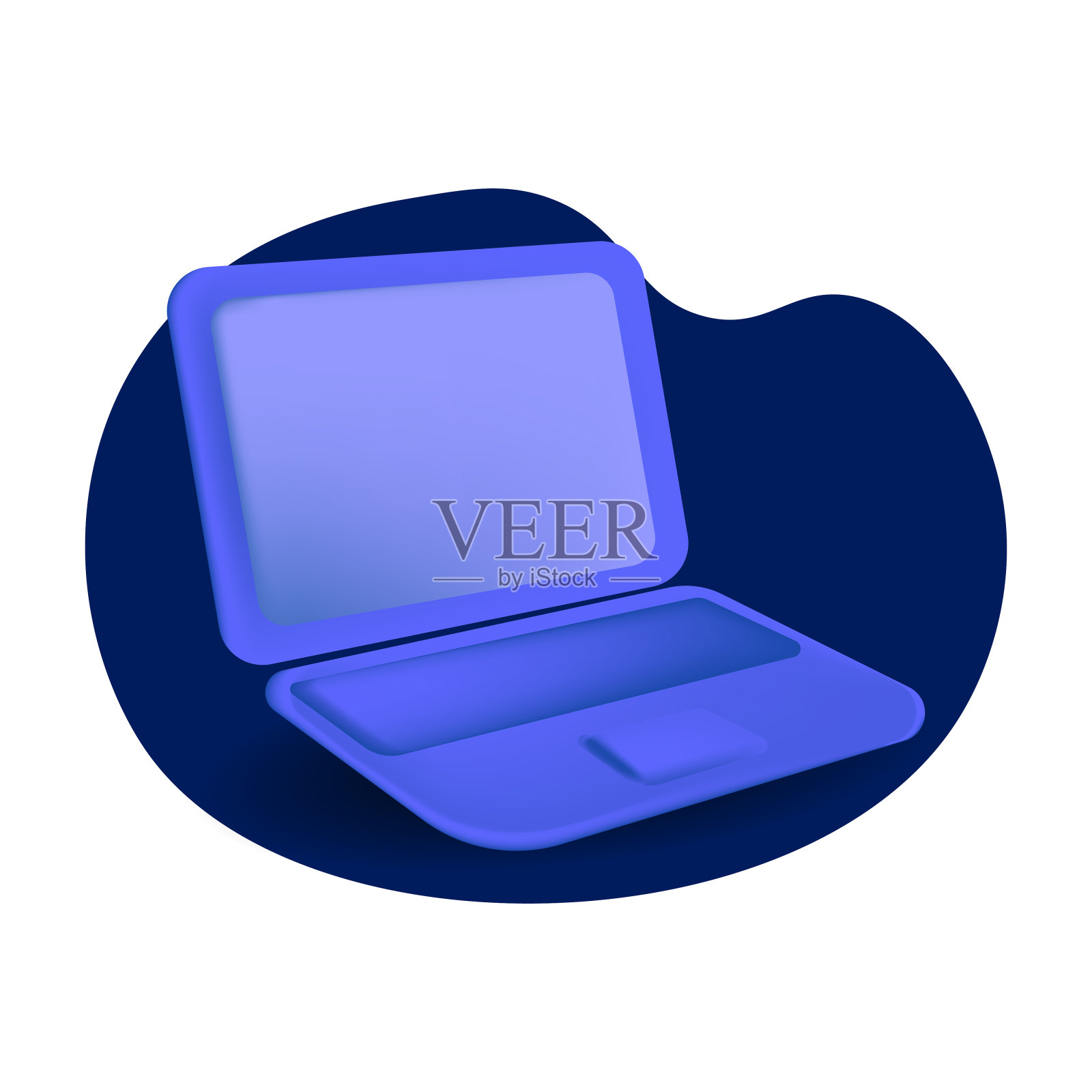极小的笔记本电脑孤立在蓝色背景。三维渲染插画图片素材