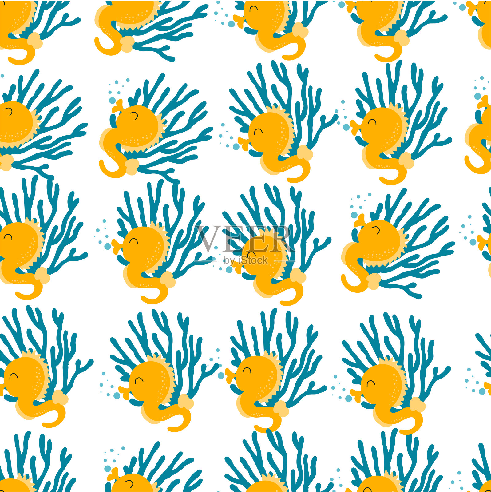 无缝的海洋动植物图案。一套海洋生物矢量插图插画图片素材