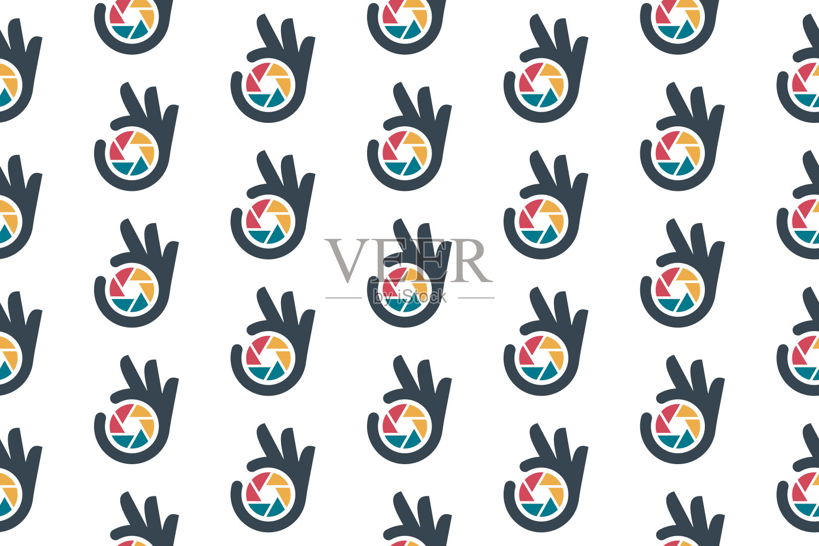 最佳摄影相机无缝图案设计。矢量模式模板。重复几何图案插图的现代成功标志手势剪影标志相机多媒体光圈焦距拍摄。摄影师的标志。插画图片素材