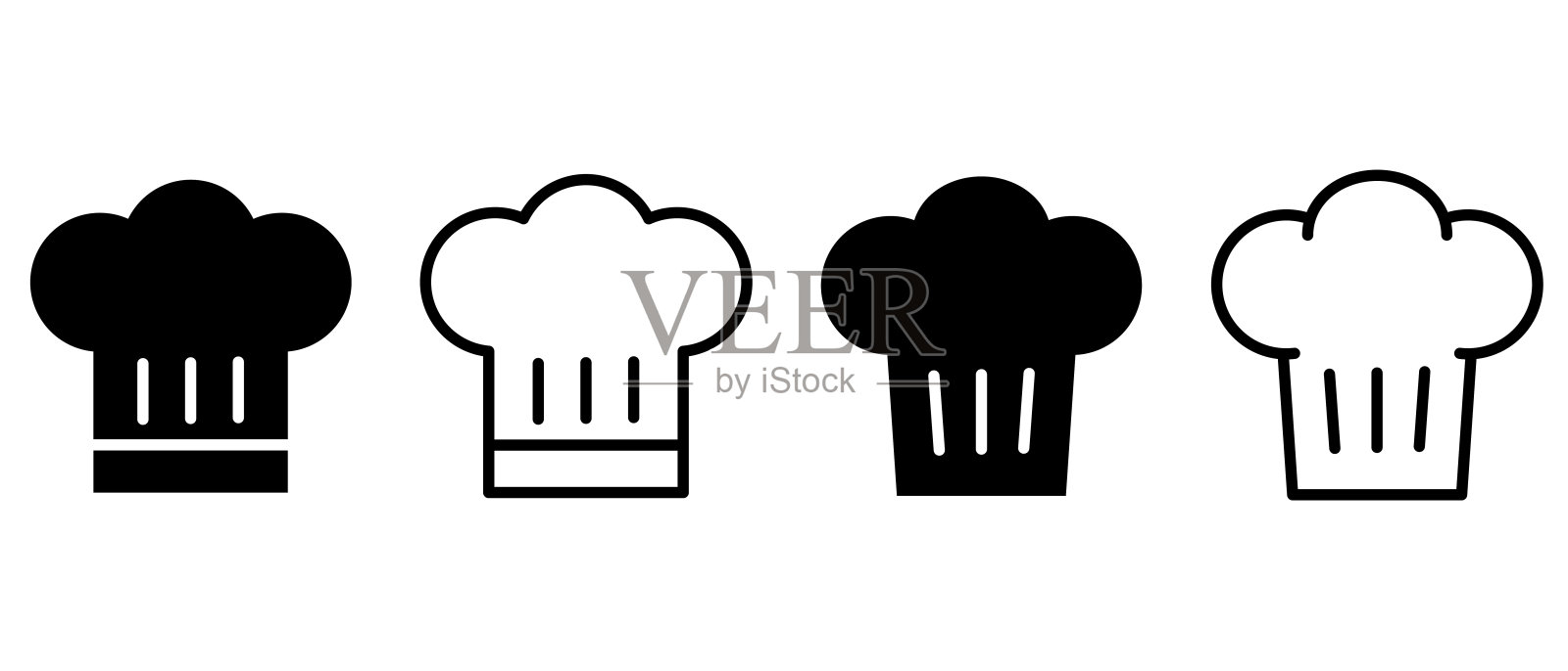 厨师的帽子图标黑色矢量图标设置。厨师长帽排成一行。矢量图图标素材