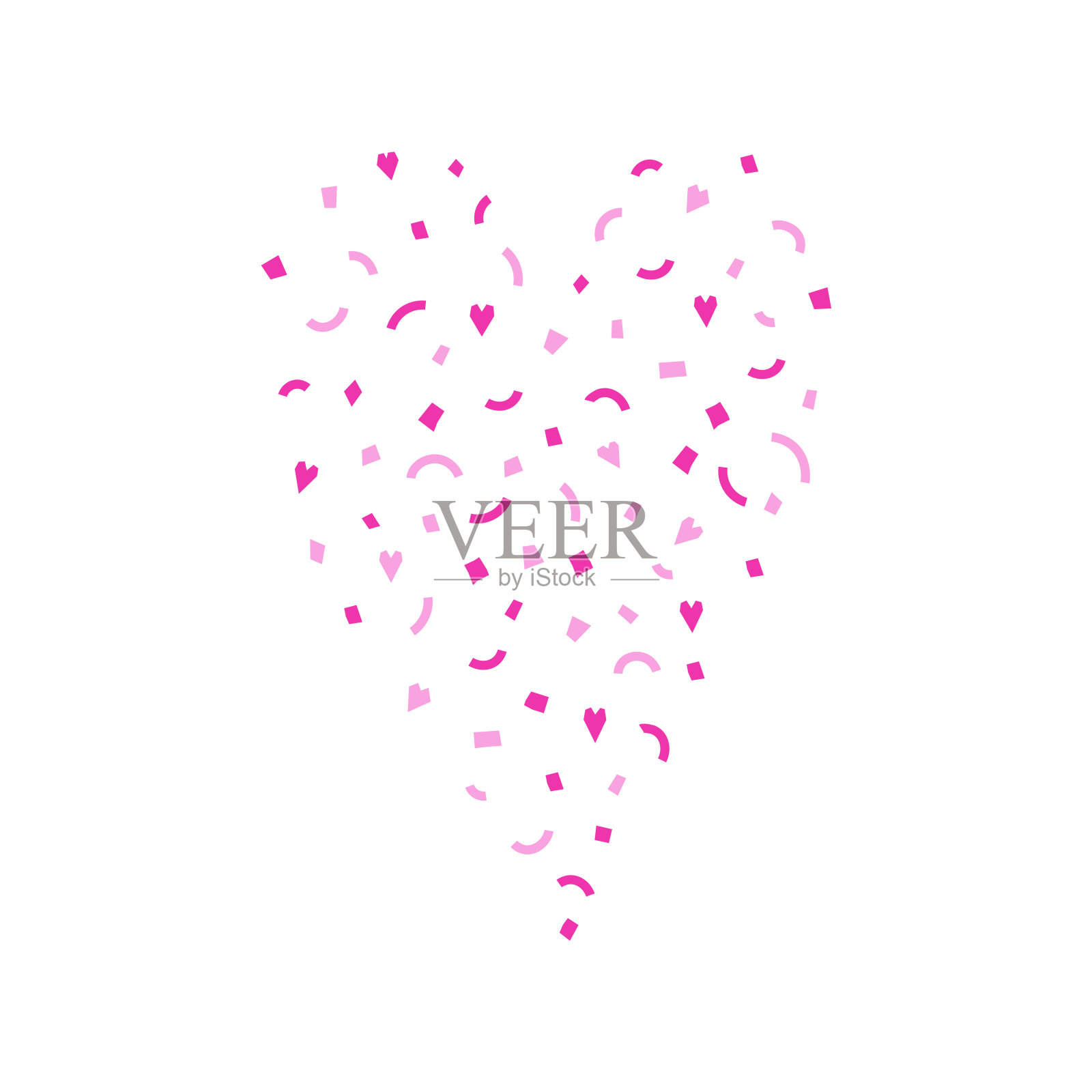 矢量孤立插图与平坦的粉红色心形剪影作为爱的象征。用线条和抽象形状创作的装饰。模板设计的情人节插画图片素材