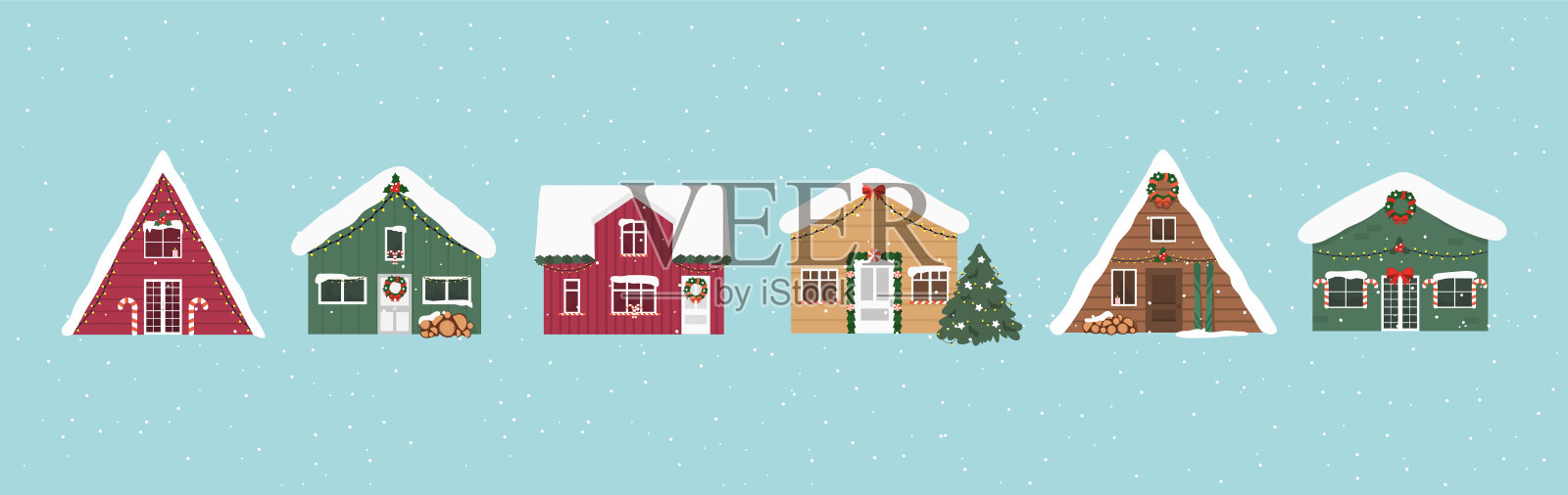 可爱的圣诞节和冬天的房子。圣诞节户外装饰品。新年。向量设计元素图片