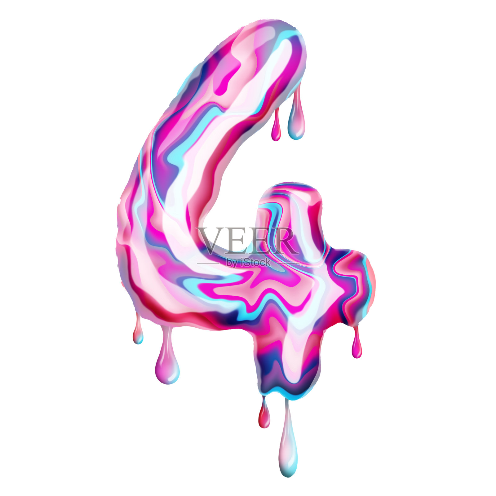 甜咖啡里的数字4正在融化。美味的数字4孤立在白色背景，概念字体。3D插图，3D渲染。设计元素图片