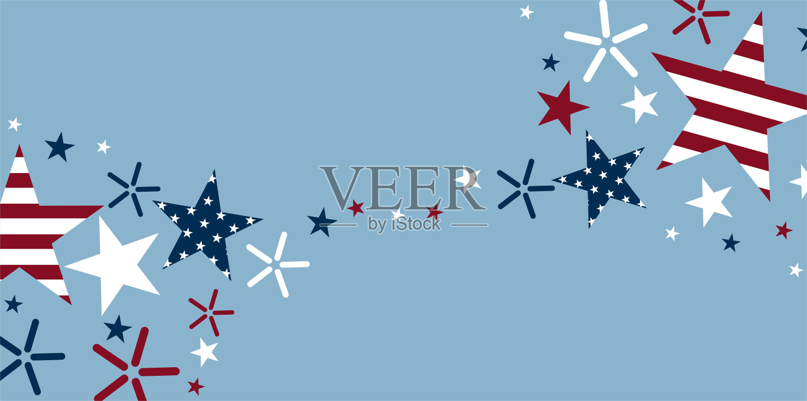 蓝色背景上的红色白色星星，美国国旗星星，美国假日抽象插画图片素材