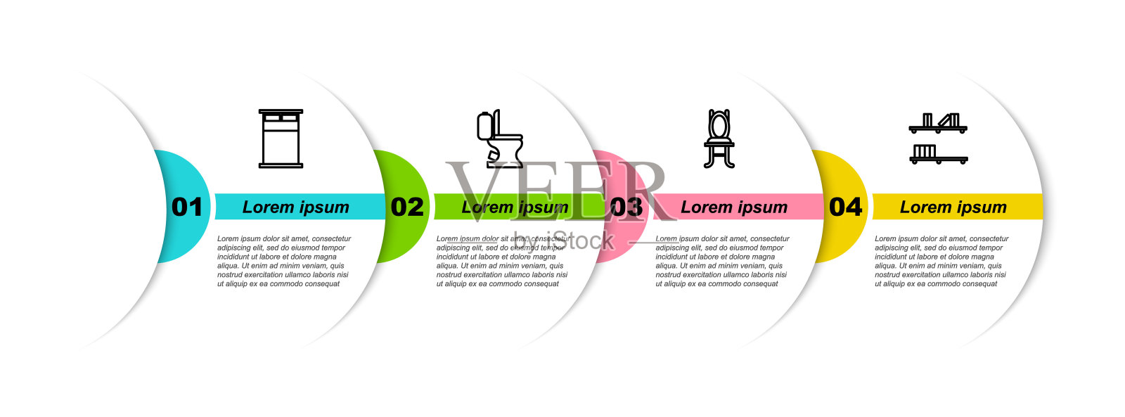 大床、抽水马桶、椅子、书架等摆放书籍。业务信息模板。向量设计模板素材