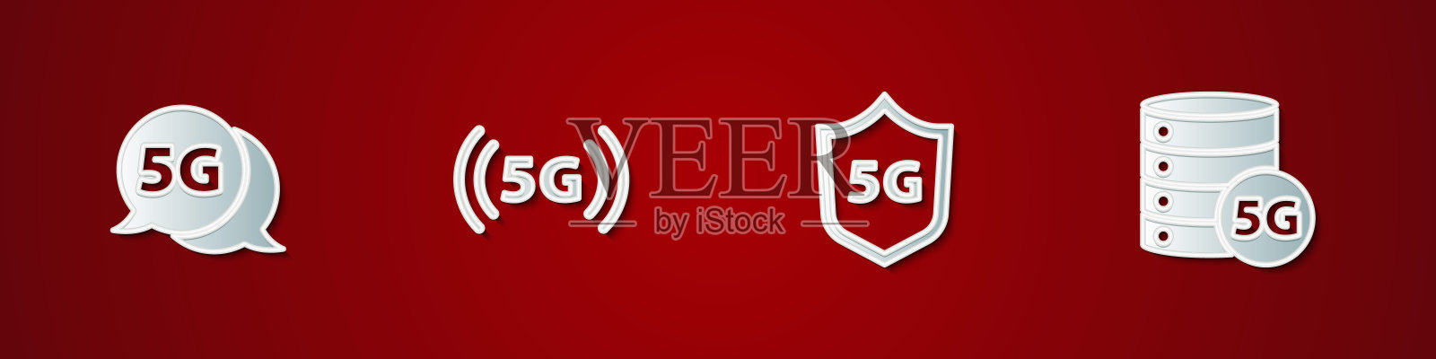 设置“5G网络”、“防护盾”、“服务器图标”。向量插画图片素材