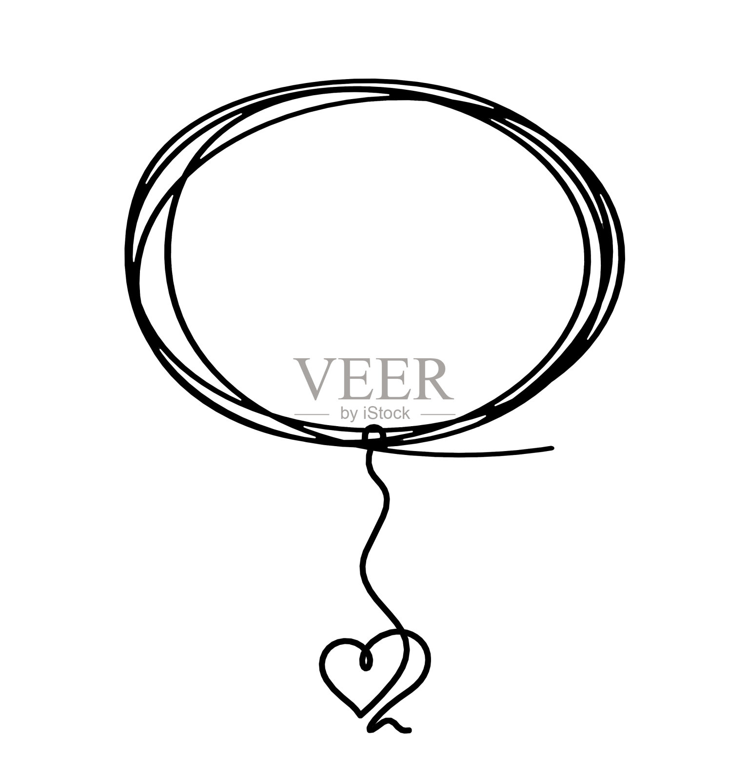 椭圆形的心作为线画在白色背景上插画图片素材