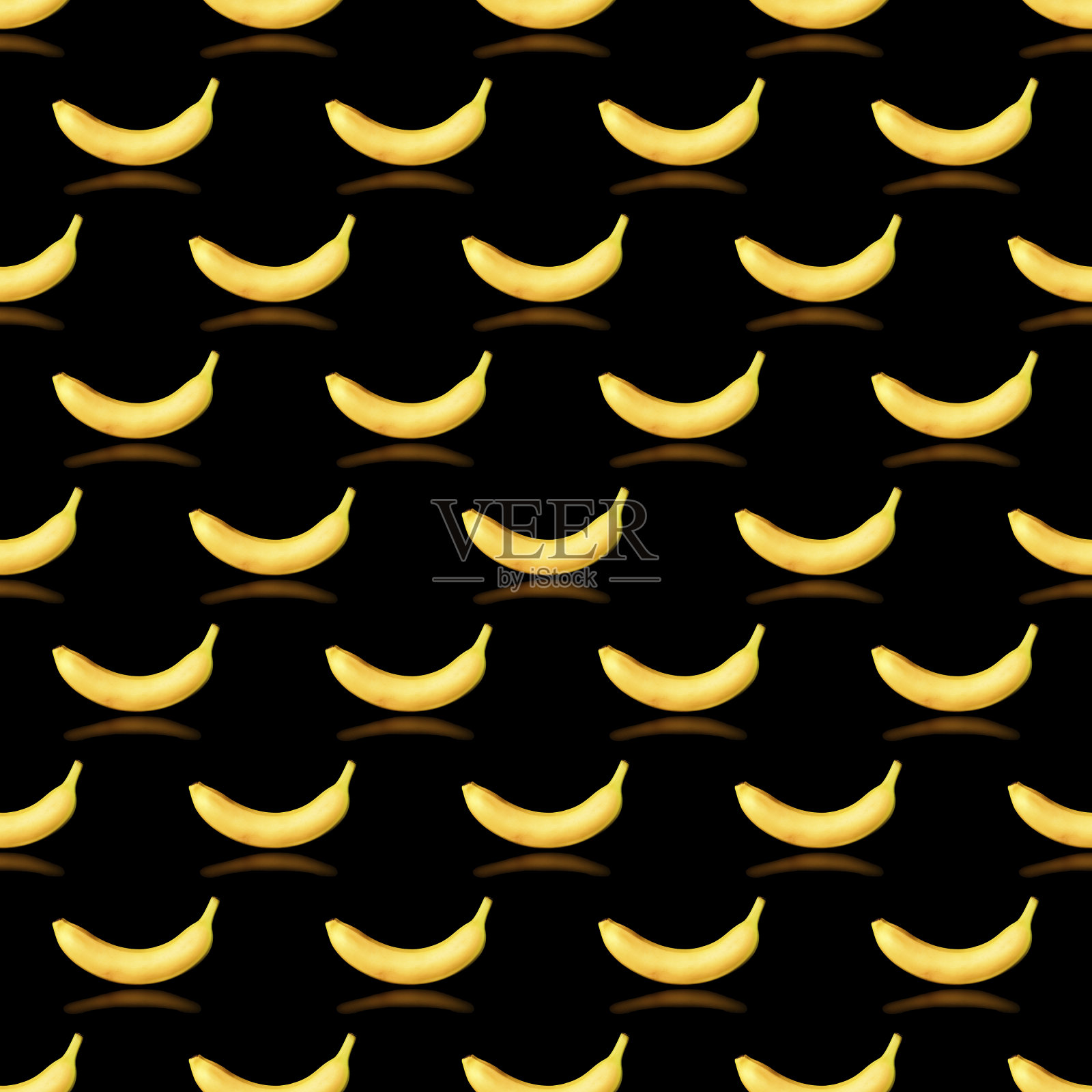 无缝的香蕉图案与反射在一个黑色的背景照片摄影图片