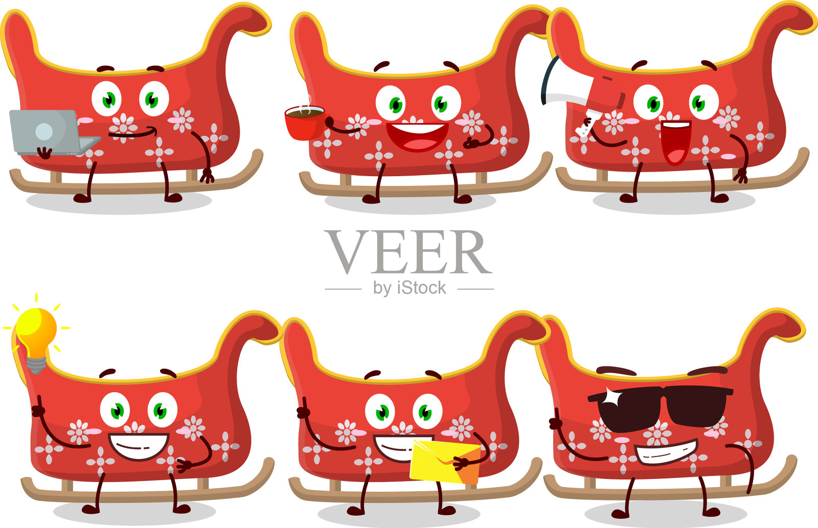 驯鹿雪橇的卡通人物五花八门插画图片素材