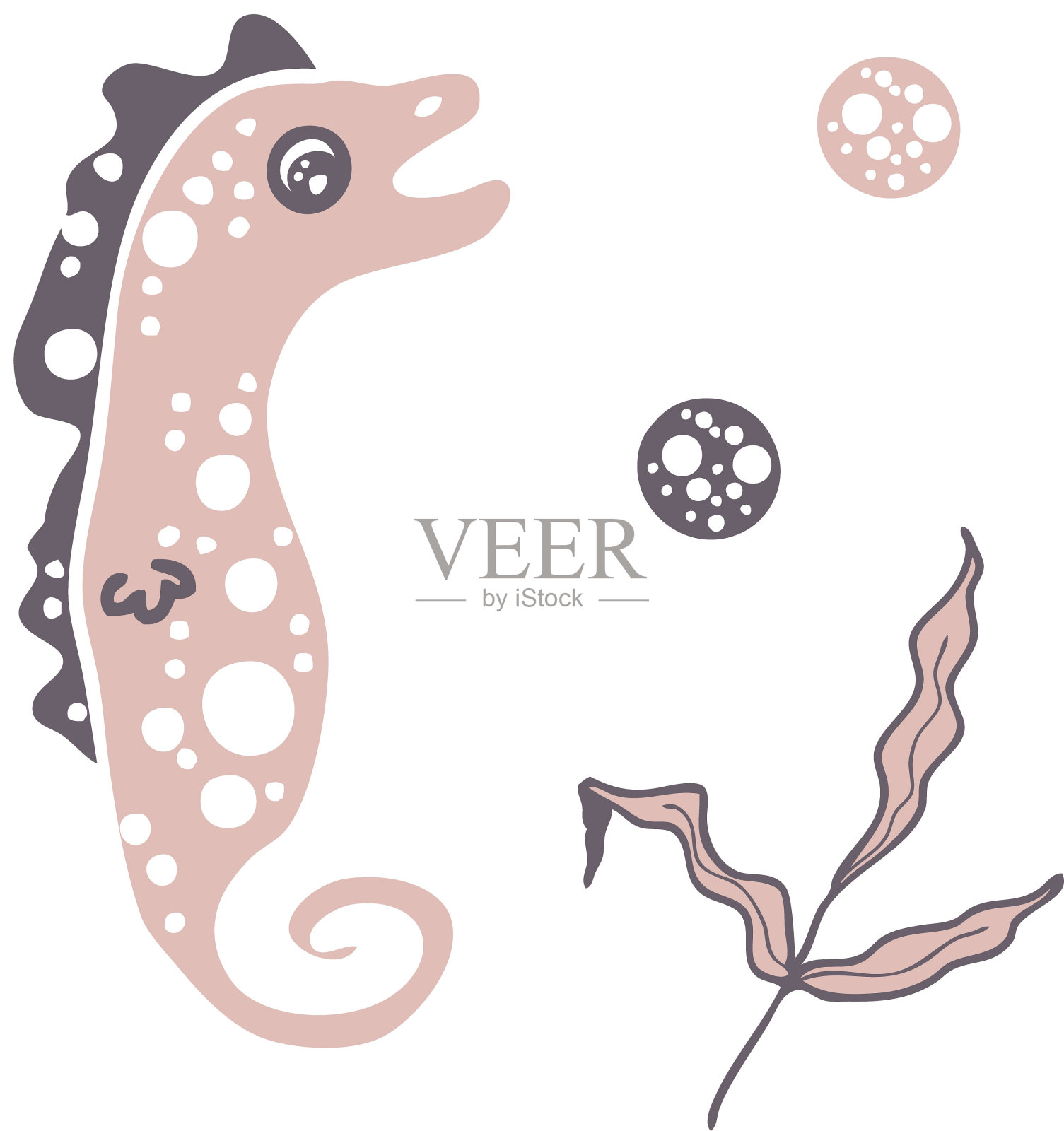 手绘矢量插图漂亮的海马和海藻。设计t恤，纺织品和印花。插画图片素材