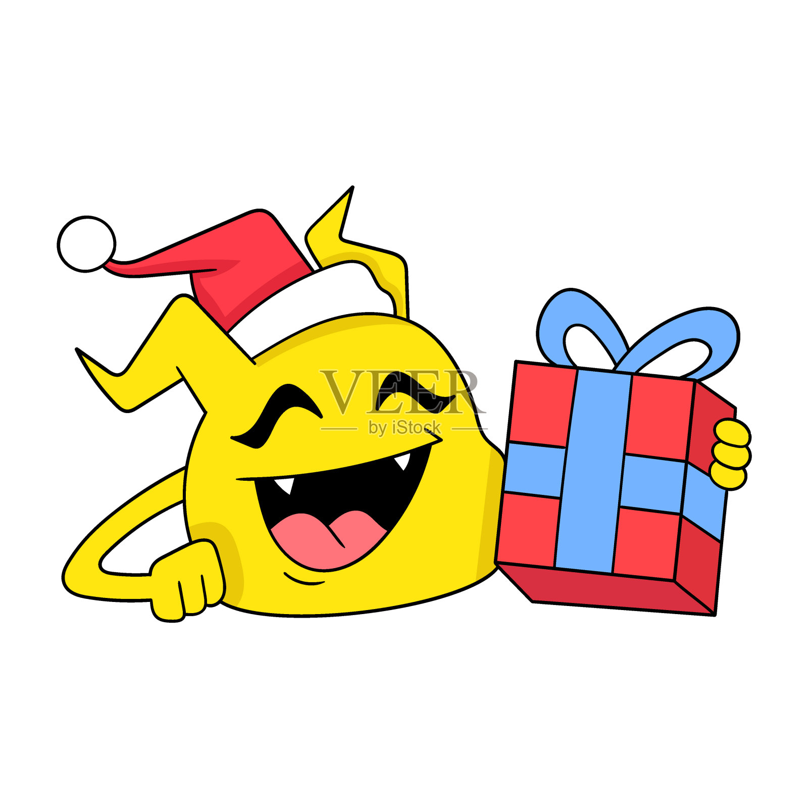 黄色可爱的怪物得到了快乐的礼物，涂鸦图标形象可爱设计元素图片